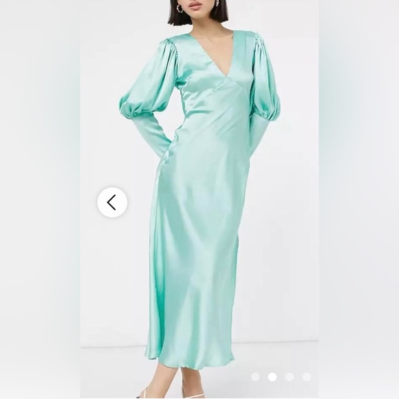 NWOT ASOS Design mint green cocktail midi dress, silky polysester, size 4 - Picture 2 of 9